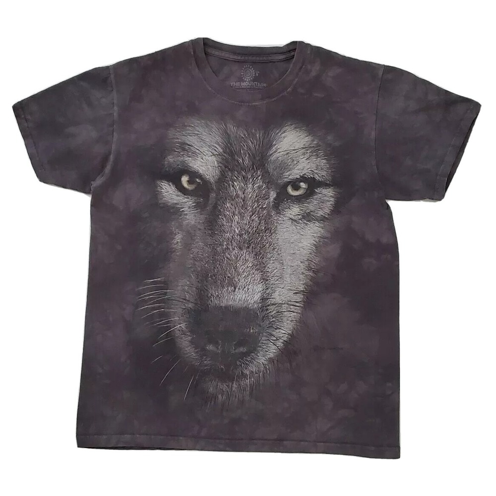 The Mountain Mens Small Grey T-Shirt Wolf Face Graphic Tie Dye Nature Animal Tee